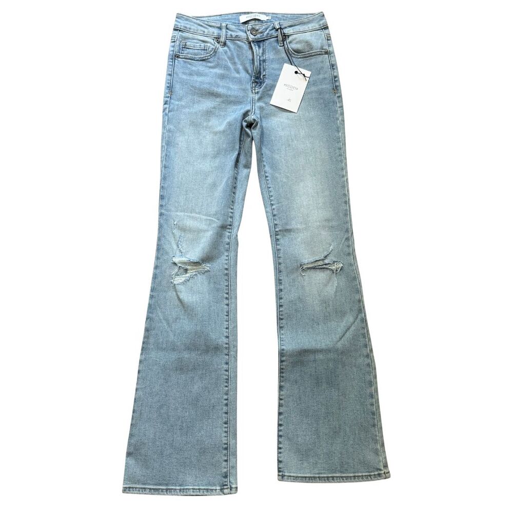 HIDDEN Ryan Bootcut Jeans 26 Light Wash Distressed Knee Stretch Denim NWT